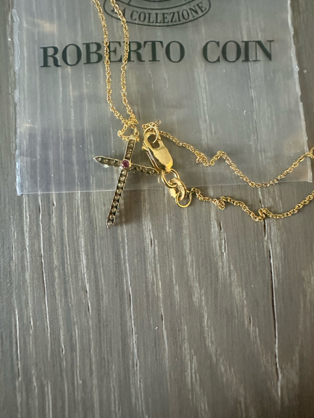 Roberto Coin 18K Yellow Gold Necklace with Pavé Diamond Cross Pendant - Picture 2 of 2